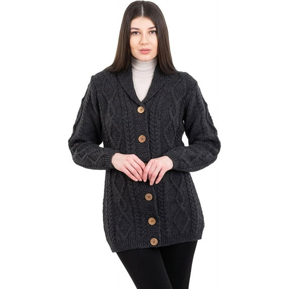 SAOL 100 % Merino Wool Ladies Shawl Collar Cardigan