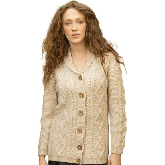 SAOL 100 % Merino Wool Ladies Shawl Collar Cardigan