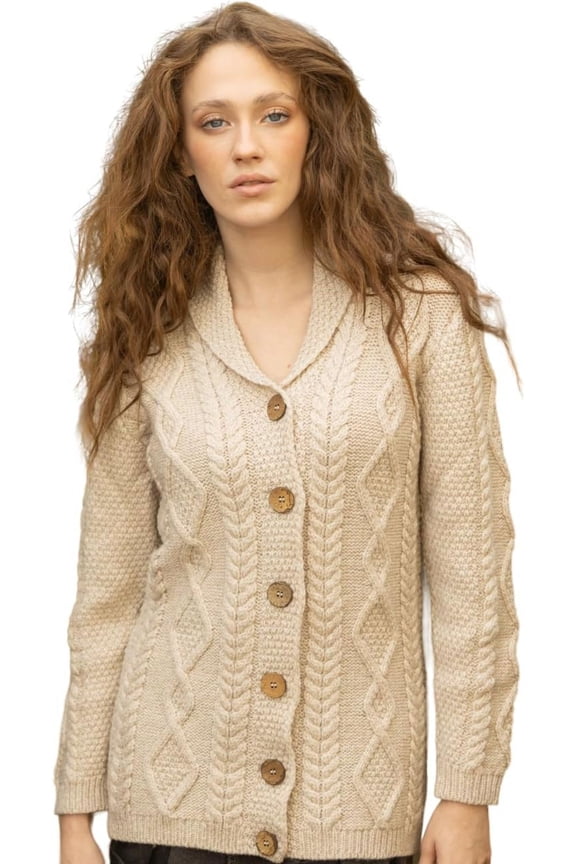 100 % Merino Wool Ladies Shawl Collar Cardigan