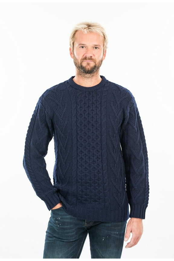 100% Merino Wool Men's Aran Cable Knit Irish Sweater Fisherman Pullover