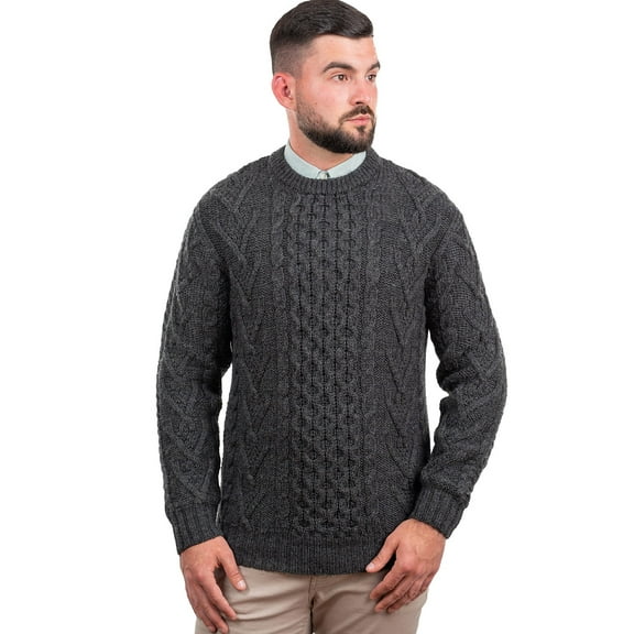 SAOL 100% Merino Wool Men's Aran Cable Knit Irish Sweater Fisherman Pullover