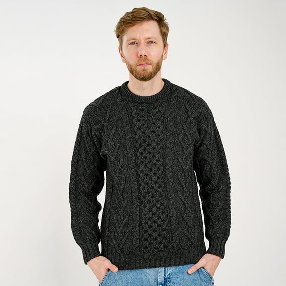 SAOL 100% Merino Wool Men's Aran Cable Knit Irish Sweater Fisherman Pullover