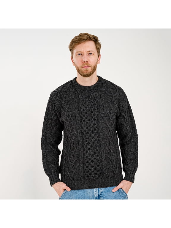 100% Merino Wool Men's Aran Cable Knit Irish Sweater Fisherman Pullover