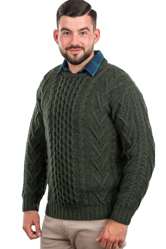 100% Merino Wool Men's Aran Cable Knit Irish Sweater Fisherman Pullover