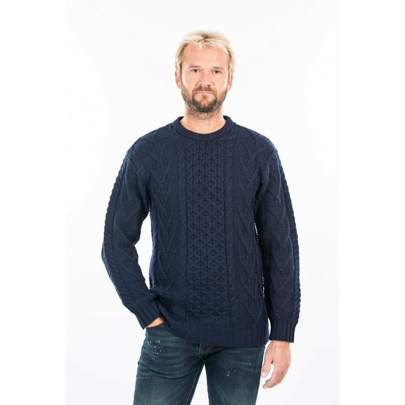 SAOL 100% Merino Wool Men's Aran Cable Knit Irish Sweater Fisherman Pullover