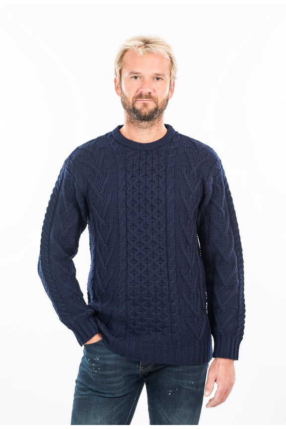 100% Merino Wool Men's Aran Cable Knit Irish Sweater Fisherman Pullover