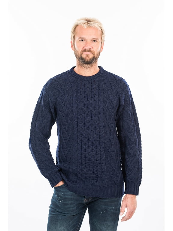 100% Merino Wool Men's Aran Cable Knit Irish Sweater Fisherman Pullover