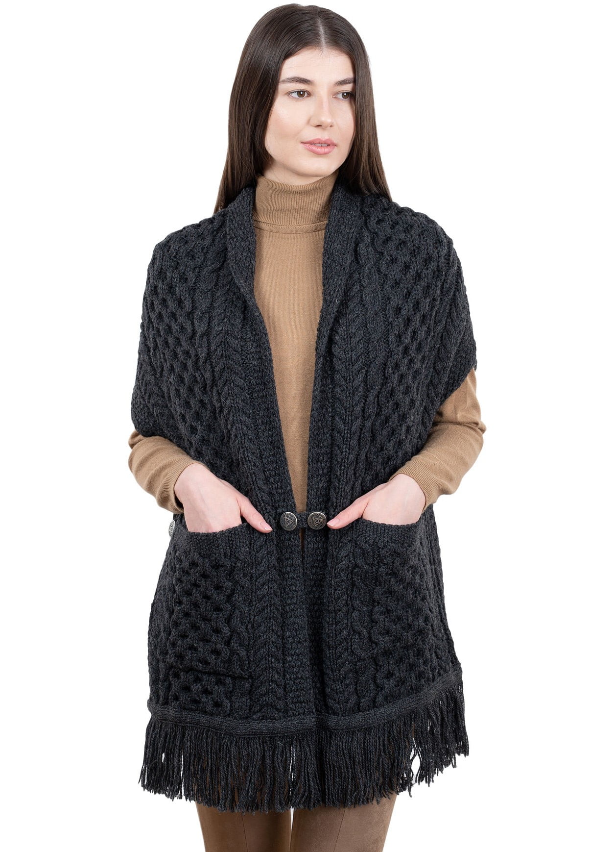 Ponchos For Women 100% Merino Wool Cropped Aran Cardigan Kiwi