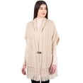 thumbnail image 1 of SAOL 100% Merino Wool Shawl/Poncho Sweater/Open Cardigan/Wool Cape with Pockets with Fringe Trim and Trinity Knot Button, 1 of 6