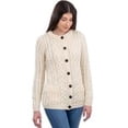 thumbnail image 1 of SAOL 100% Merino Wool Women's Aran Button Up Cable Knit Cardigan Sweater Irish Lumber Jacket with Pockets Made in Ireland, 1 of 6