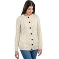 thumbnail image 1 of SAOL 100% Merino Wool Women's Aran Button Up Cable Knit Cardigan Sweater Irish Lumber Jacket with Pockets Made in Ireland, 1 of 5