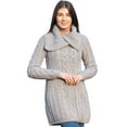 thumbnail image 1 of SAOL 100% Merino Wool Women's Aran Cable Knit Cardigan Sweater Irish Oversized Collar Long Outdoor Coat Made in Ireland, 1 of 5