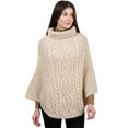 thumbnail image 1 of SAOL 100% Merino Wool Women's Aran Cable Knit Poncho Oversize Sweater High Neck Irish Cape Made in Ireland, 1 of 6