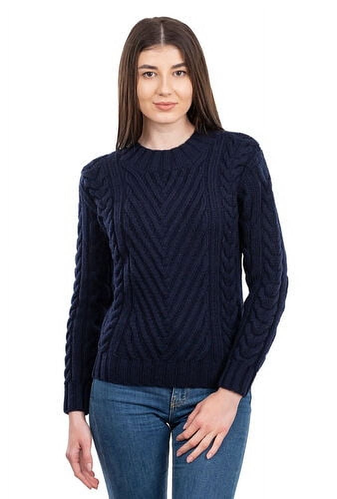 Aran Marineblauer Pullover Damen Damen Pullover Stehkragen Hemd