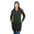 thumbnail image 1 of SAOL 100% Merino Wool Women's Aran Zip Cable Knit Cardigan Sweater Irish Hooded Long Jacket Outdoor Coat Made in Ireland, 1 of 4