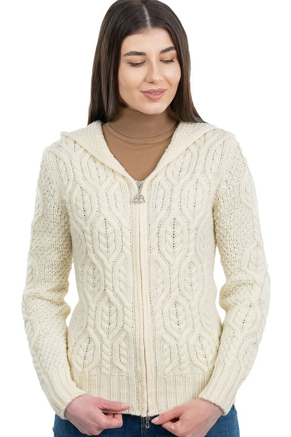 Ladies Merino Wool Double Collar Zipped Cardigan