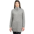 thumbnail image 1 of SAOL 100% Merino Wool Women's Aran Zip Cardigan Sweater Irish Cable Knit Outdoor Long Coat Jacket with Pockets, 1 of 6