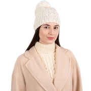 SAOL 100% Merino Wool Womens Knit Pom Pom Hat Cap Made in Ireland