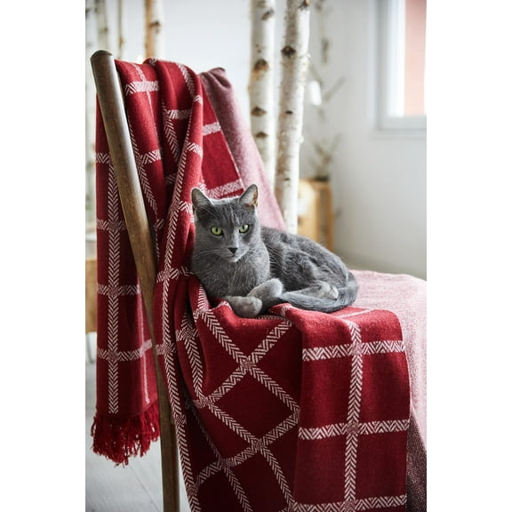 SAOL 100% Premium Merino Wool Throw Blanket Super Soft Knit Perfectly 75" x 57" Fringe Ends | Christams Color