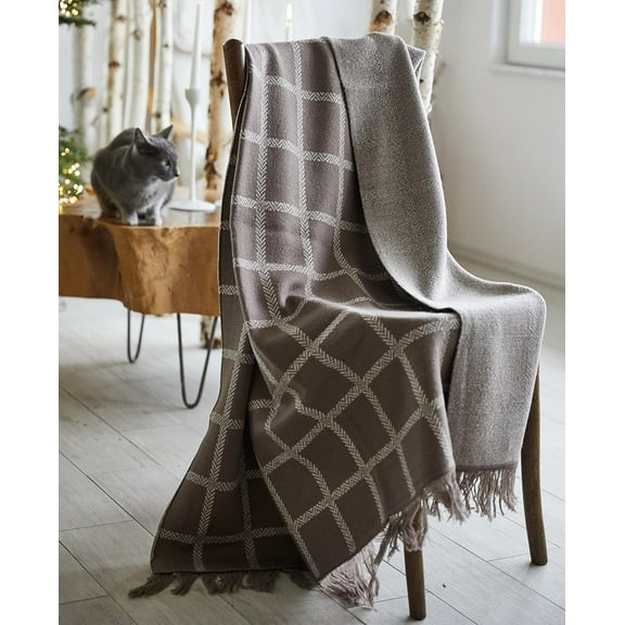 SAOL 100% Premium Merino Wool Throw Blanket Super Soft Knit Perfectly 75" x 57" Fringe Ends