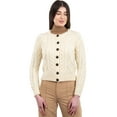 thumbnail image 1 of SAOL Aran 100% Merino Wool Cable Knit Cardigan Sweater Women's Button Up Jacket Made in Ireland, 1 of 5