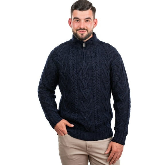Men's Merino Wool Zip Neck Fisherman Sweater