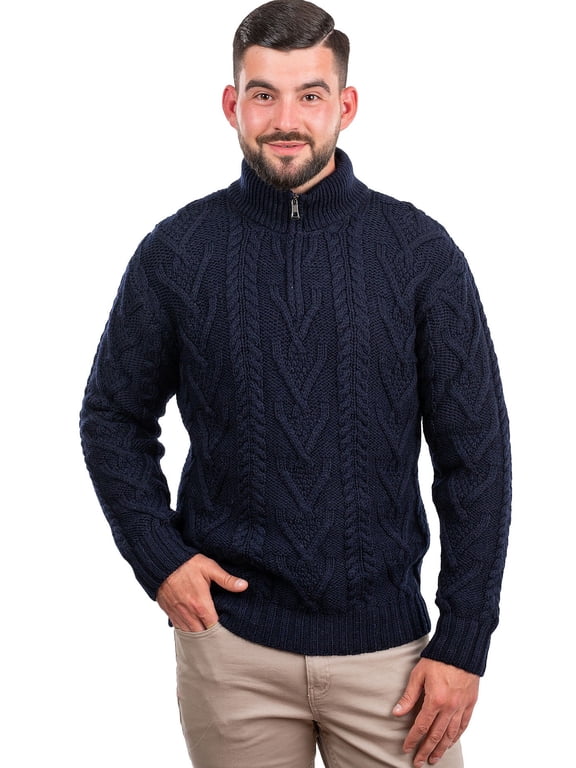 Men's Merino Wool Zip Neck Fisherman Sweater