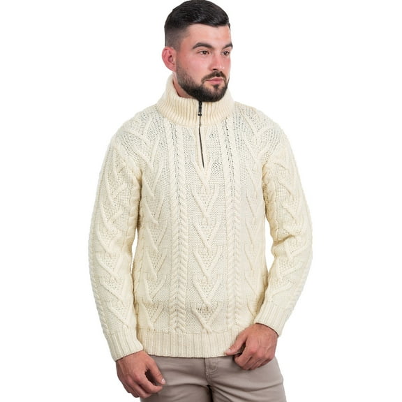 Men's Merino Wool Zip Neck Fisherman Sweater