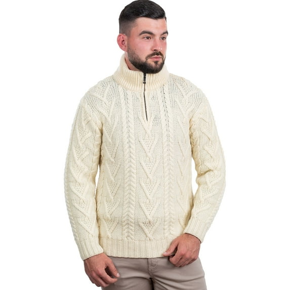 Men's Merino Wool Zip Neck Fisherman Sweater