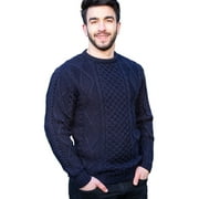 SAOL Aran 100% Wool Fisherman Cable Knit Irish Sweater for Men Traditional Crew Neck Pullover Made in Ireland