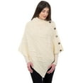 thumbnail image 1 of SAOL Aran Cable Knit Cowl Neck Poncho 100% Soft Merino Wool Women's Irish Cape with Side Buttons from Ireland, 1 of 3