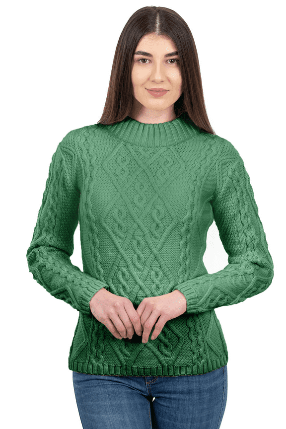 Aran Cable Knitted Irish Sweater 100% Soft Merino Wool Fisherman Pullover Women's Jumper Made in Ireland
