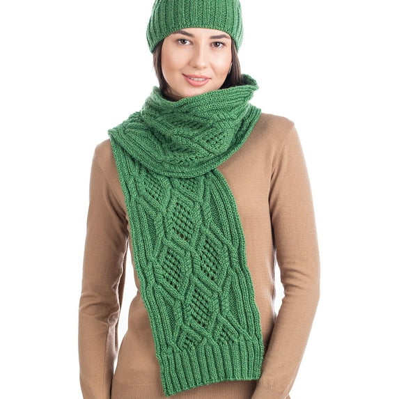 SAOL Aran Cable Knitted Scarf 100% Premium Soft Merino Wool Women`s Heavyweight Irish Loop Oversized Warm Scarf from Ireland