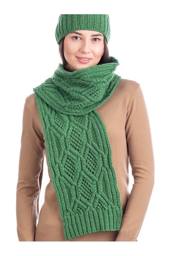 Aran Cable Knitted Scarf 100% Premium Soft Merino Wool Women`s Heavyweight Irish Loop Oversized Warm Scarf from Ireland