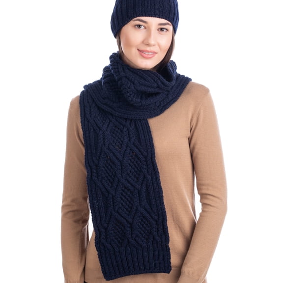 SAOL Aran Cable Knitted Scarf 100% Premium Soft Merino Wool Women`s Heavyweight Irish Loop Oversized Warm Scarf from Ireland