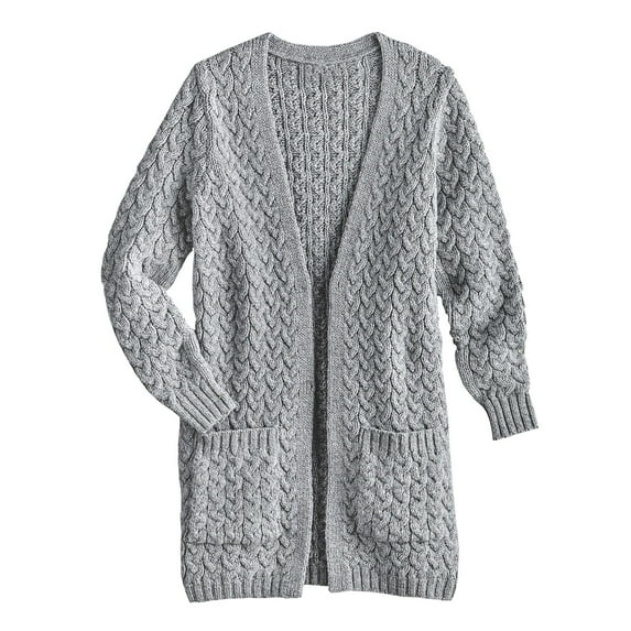 SAOL Aran Fisherman Coat Cardigan for Women Open Front Cardigan 100% Merino Wool