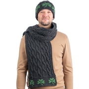 SAOL Aran Knitted Oversized Men`s Warm Scarf with Shamrocks 100% Premium Soft Merino Wool Warm 57 x 9 in from Ireland