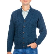 SAOL Aran Shawl Collar Cardigan 100% Premium Merino Wool Sweater Button Up Jacket for Men Made in Ireland