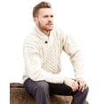 thumbnail image 1 of SAOL Aran Shawl Collar Cardigan Sweater 100% Premium Merino Wool Irish Cable Knitted Fisherman Pullover Made in Ireland | White, 1 of 7