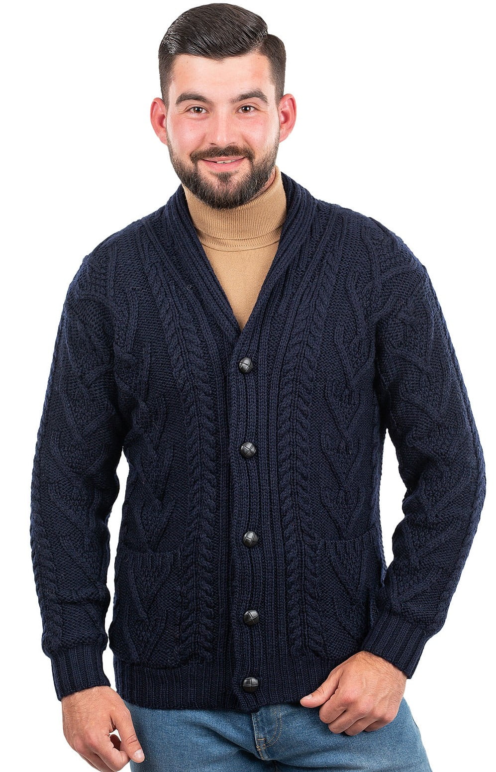 mens wool fisherman shawl collar cardigan sweater