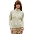 thumbnail image 1 of SAOL Aran Women's Irish Sweater 100% Merino Wool Fisherman Cable Knit Turtleneck Pullover Made in Ireland, 1 of 6