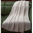 thumbnail image 1 of SAOL Braided Cable Knitted Soft Wool Blend Throw Blanket Irish Aran Bedcover 75''x46'' Natural White Made in Ireland, 1 of 6