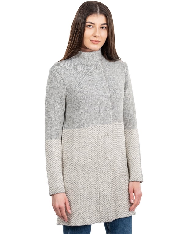 Buttons Up Wool Coat Women’s Long Outdoor Cardigan Irish Herringbone Jacket Made in Ireland