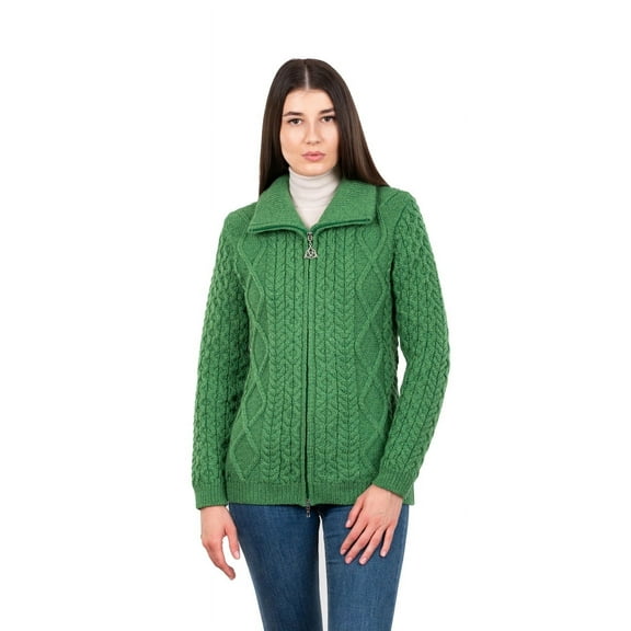 SAOL Cable Knit Bomber Jacket 100% Merino Wool Zip Cardigan