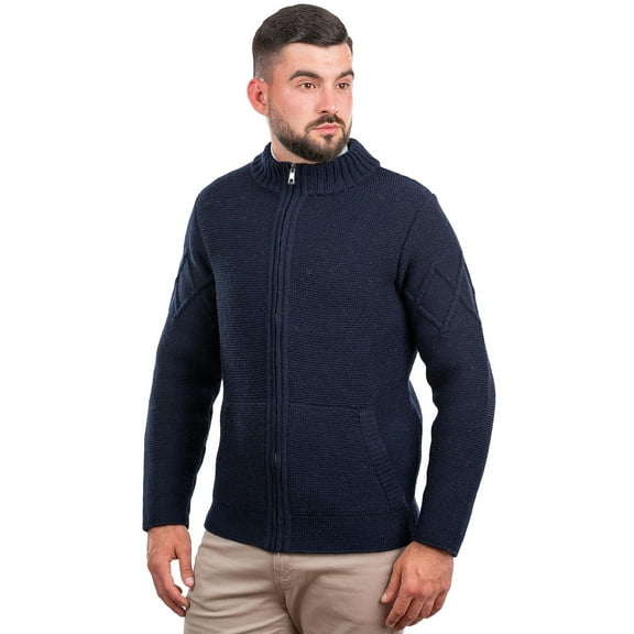 SAOL Full Zip Cable Knitted Cardigan 100% Premium Merino Wool Aran Sweater Mens Jacket from Ireland