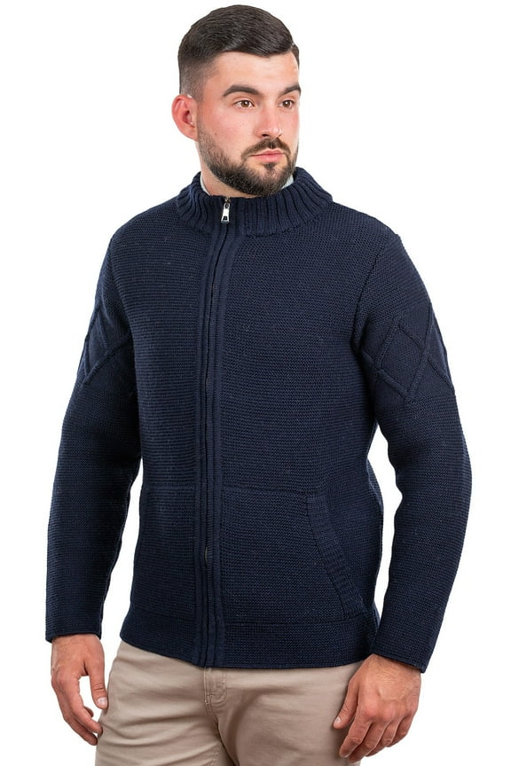 Full Zip Cable Knitted Cardigan 100% Premium Merino Wool Aran Sweater Mens Jacket from Ireland