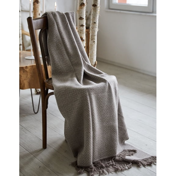 SAOL Herringbone Throw Blanket 100% Premium Super Soft Merino Wool 75" x 57" Fringe Ends from Ireland