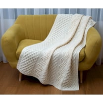 SAOL Honeycomb and Cable Knitted Patterns 100% Merino Wool Luxurios Aran Throw / Blanket (Natural) from Ireland