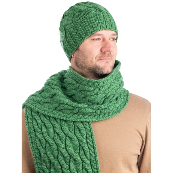 SAOL Irish Aran Cable Knitted Beanie Hat for Men 100% Premium Soft Merino Wool Warm Cap from Ireland