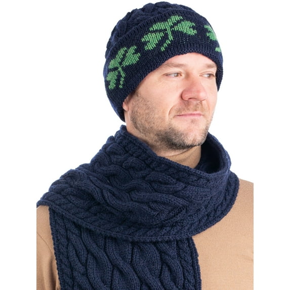 SAOL Irish Aran Shamrock Knitted Hat 100% Premium Soft Merino Wool Men`s Warm Beanie Cap from Ireland